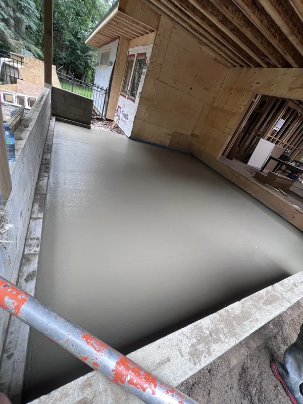 Freshly poured concrete slab for an addition in Whitby